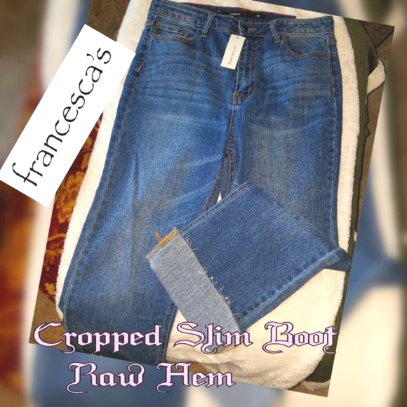 Francesca's Collections Jeans High Rise Slim Boot Harper Cropped Raw Hem size 30 - Picture 1 of 7